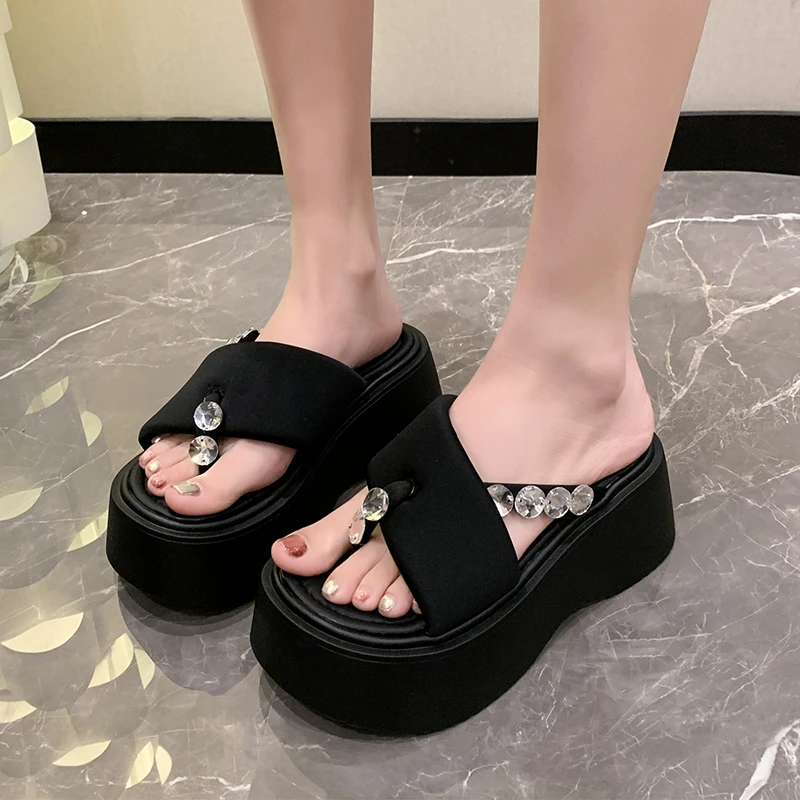 Slippers Casual Flat Shoes Female Slipers Women Med Platform Slides Jelly Flip Flops Luxury 2024 Silver Glitter Fashion Rubber