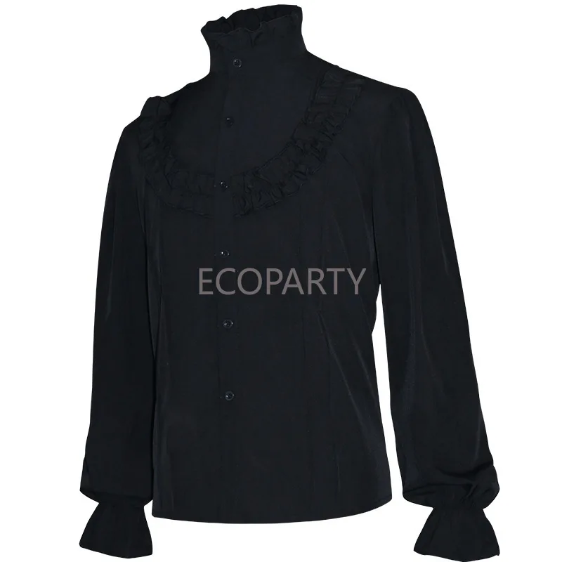 

Victorian White Stand Collar Long Sleeves Mens Shirt Steampunk Tops Medieval Cosplay Costumes Vintage Gothic Clothing
