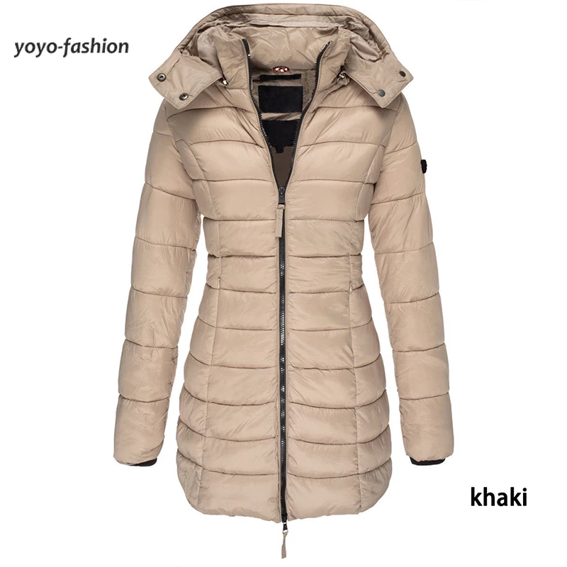Женское облегающее хлопковое утепленное пальто с капюшоном, длинная куртка, Осень-зима 2022, утепленные парки, женское теплое однотонное пальто на молнии