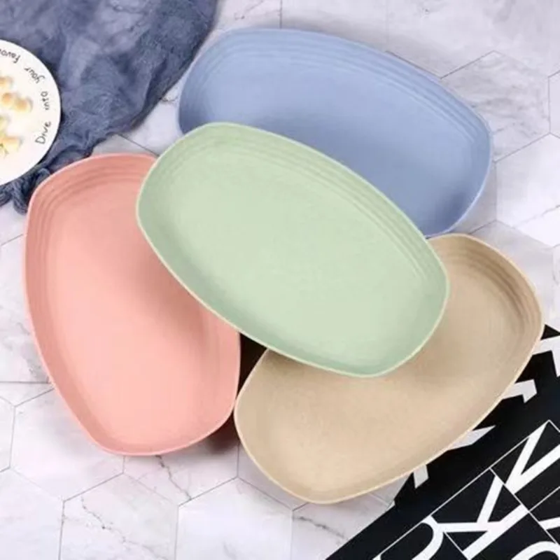 1pc Oval Dinner Plate, Wheat Straw Household Serving Plate, Fruit Salad Dinner Plate
