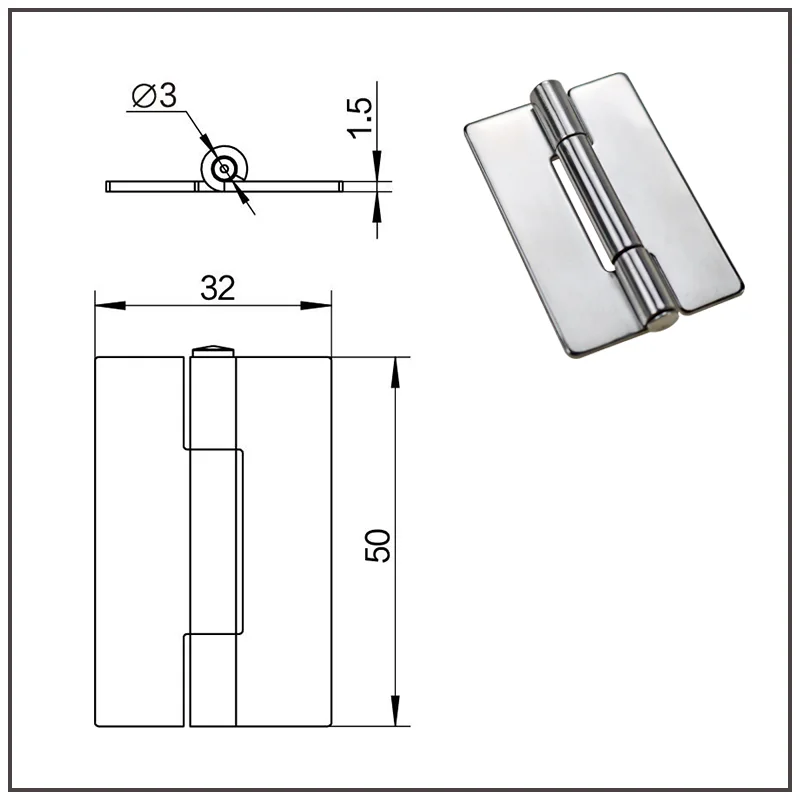 304 Stainless Steel Hinge 2-inch Holeless Welding 50*32 Hinge Industrial Equipment Cabinet