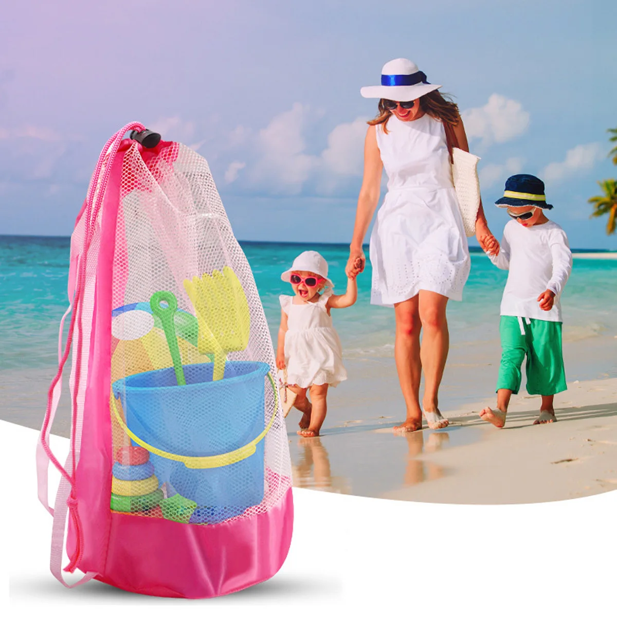 1PC Beach Bag Foldable Portable Mesh Swimming Bag Beach Toy Baskets Storage Bag Outdoor Swimming Waterproof Bags Dry Sack