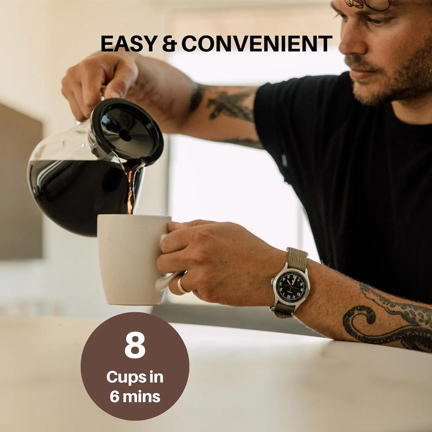 Coffee Maker / Coffee Machine. 8 Cup Automatic Drip Pour Over Coffee Brewer. Easy To Use, Durable Stainless, Go 3