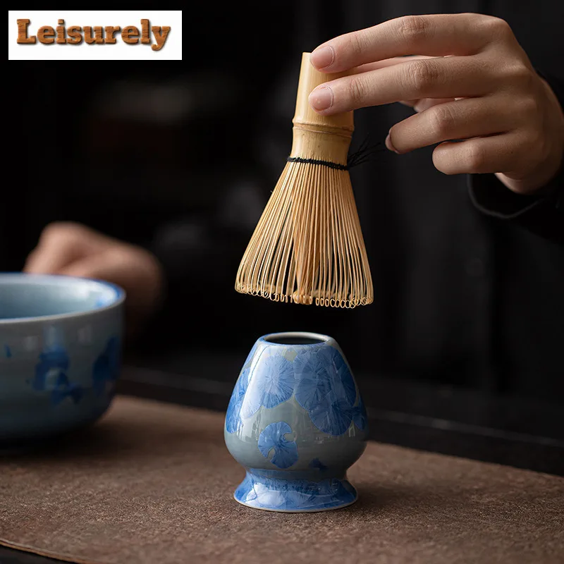 2pc/set Japanese Ice Flower Crystal Galze Spout Matcha Set Elegant Matcha Tea Set Matcha Bowl Matcha Whisk Holder For Tea Lovers