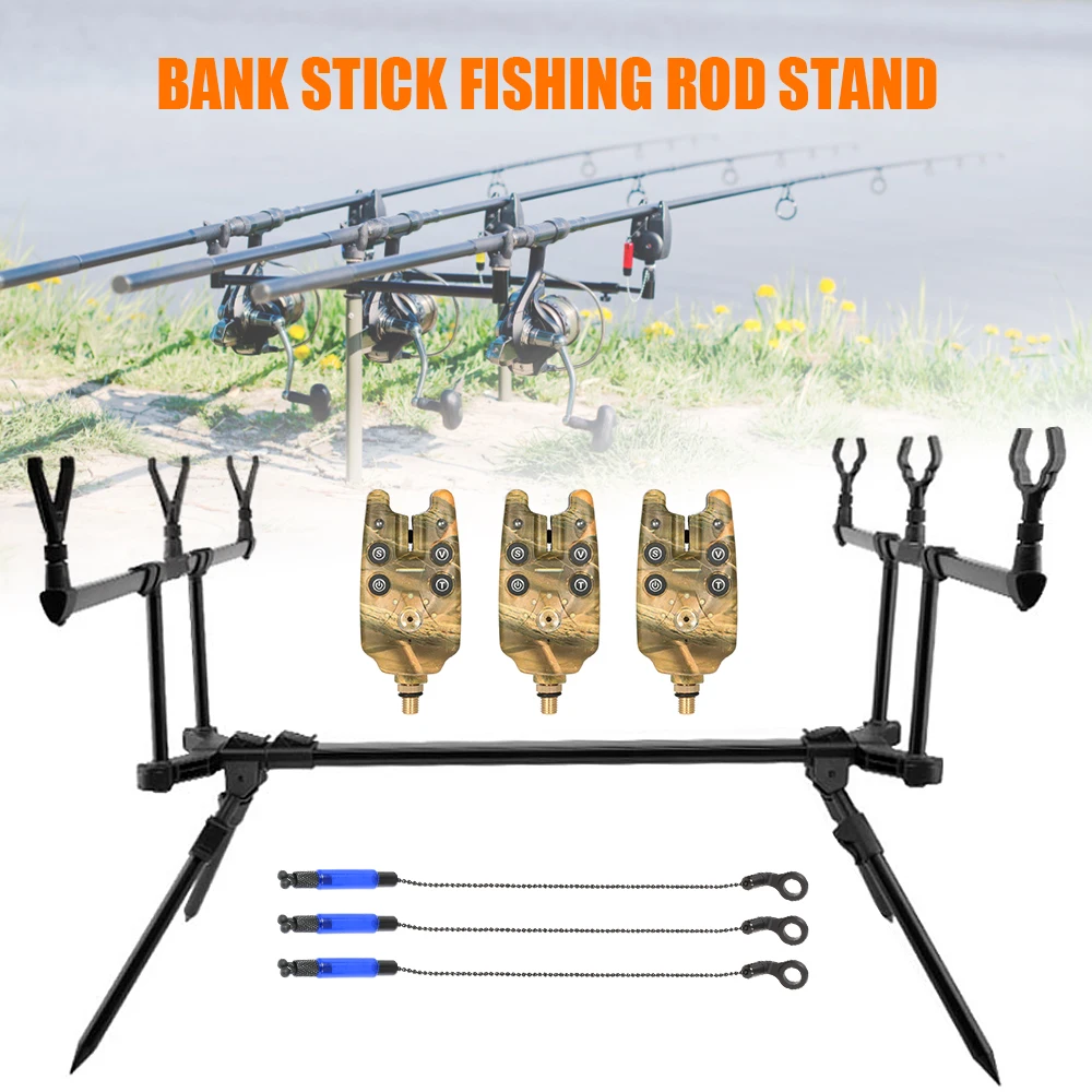 Adjustable Retractable Fishing Rod Stand Holder with 3 Fishing Bite