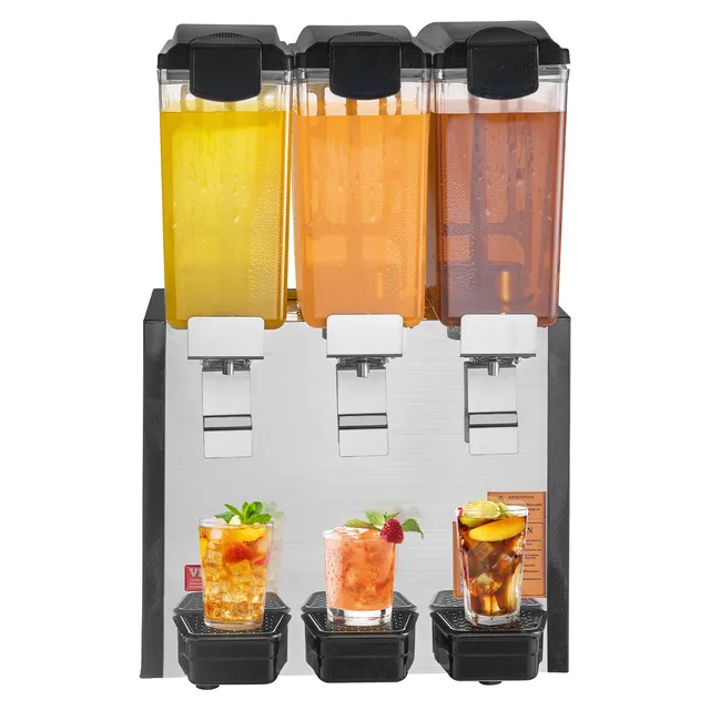 SucceBuy 3 Tanks Commercial Beverage Dispenser 10L/18L Per Tank Juice Dispenser Stainless Steel Ice Tea Drink Machine for Drink 1