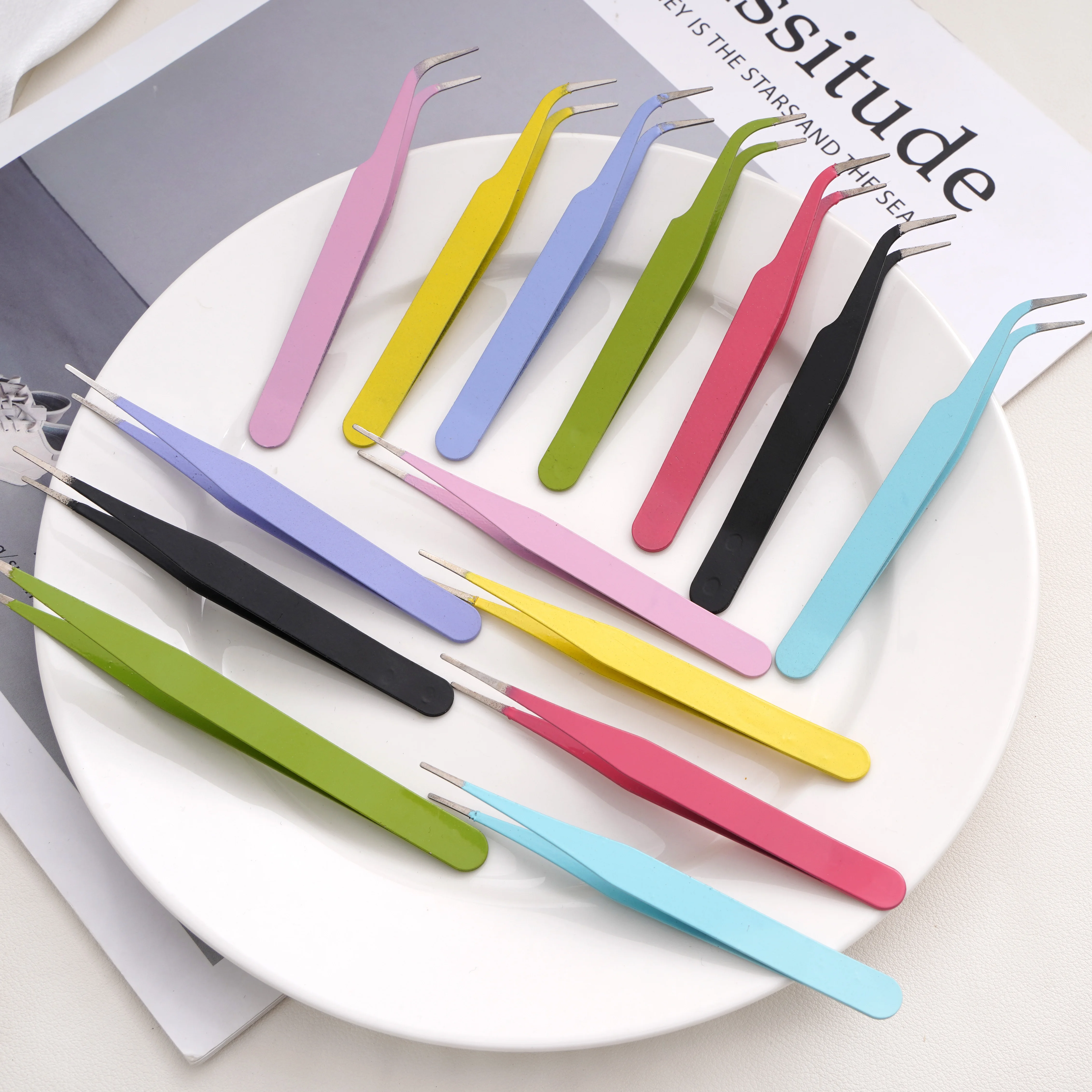 1개 다채로운 철제 핀셋 직선형 곡선형 비딩 핀셋 DIY 팔찌 목걸이 쥬얼리 제..