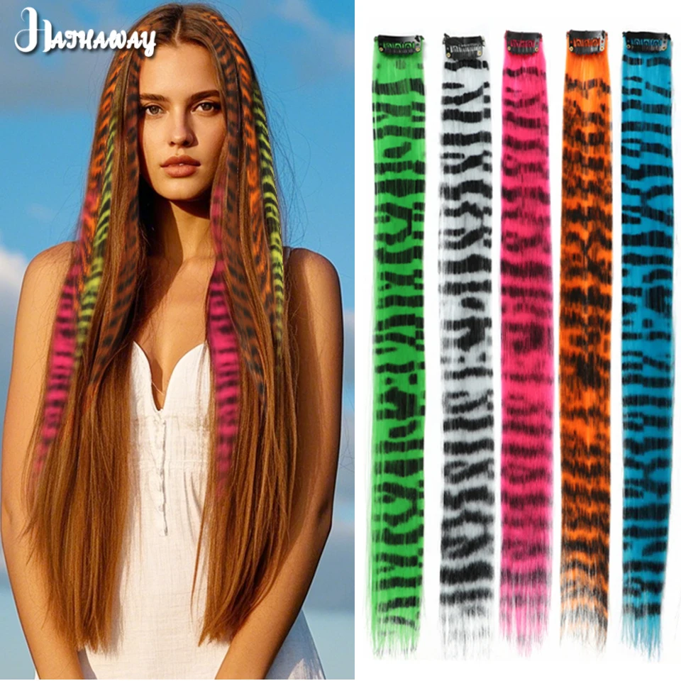 Color Hair Patch BB Clip Leopard Wig Synthetic Colored Silk Hanging Ear Dyed Long Straight Hair Pad Invisible Stripe Wig