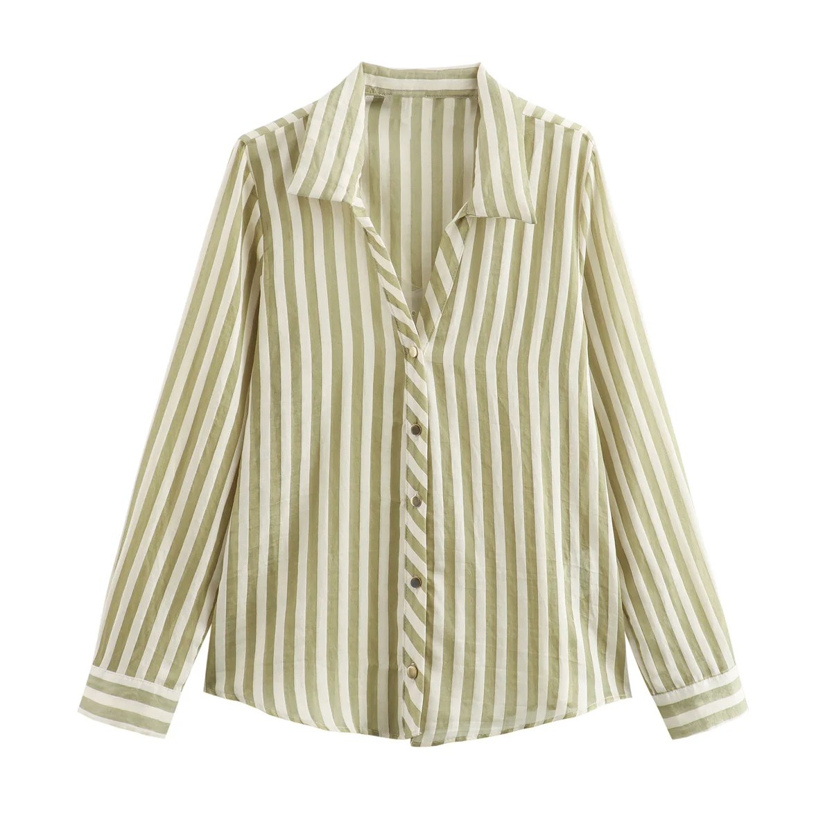 thumbnail image 1 of HH TRAF Camisa de rayas de manga larga con cuello vuelto a la moda para mujer Camisa elegante de un solo pecho para mujer Camisa informal de calle, 1 of 5