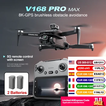 V168 Max Mini Drone Schermo Ccontrol 8K HD Doppia Fotocamera A Distanza 5G WIFI FPV Telecomando Portatile Evitamento Ostacoli Drone