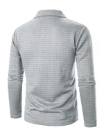 Polo carré à carreaux pour hommes, tissu texturé, couleur unie, hauts à manches longues, boutons à carreaux, Patchwork, col Henley 6