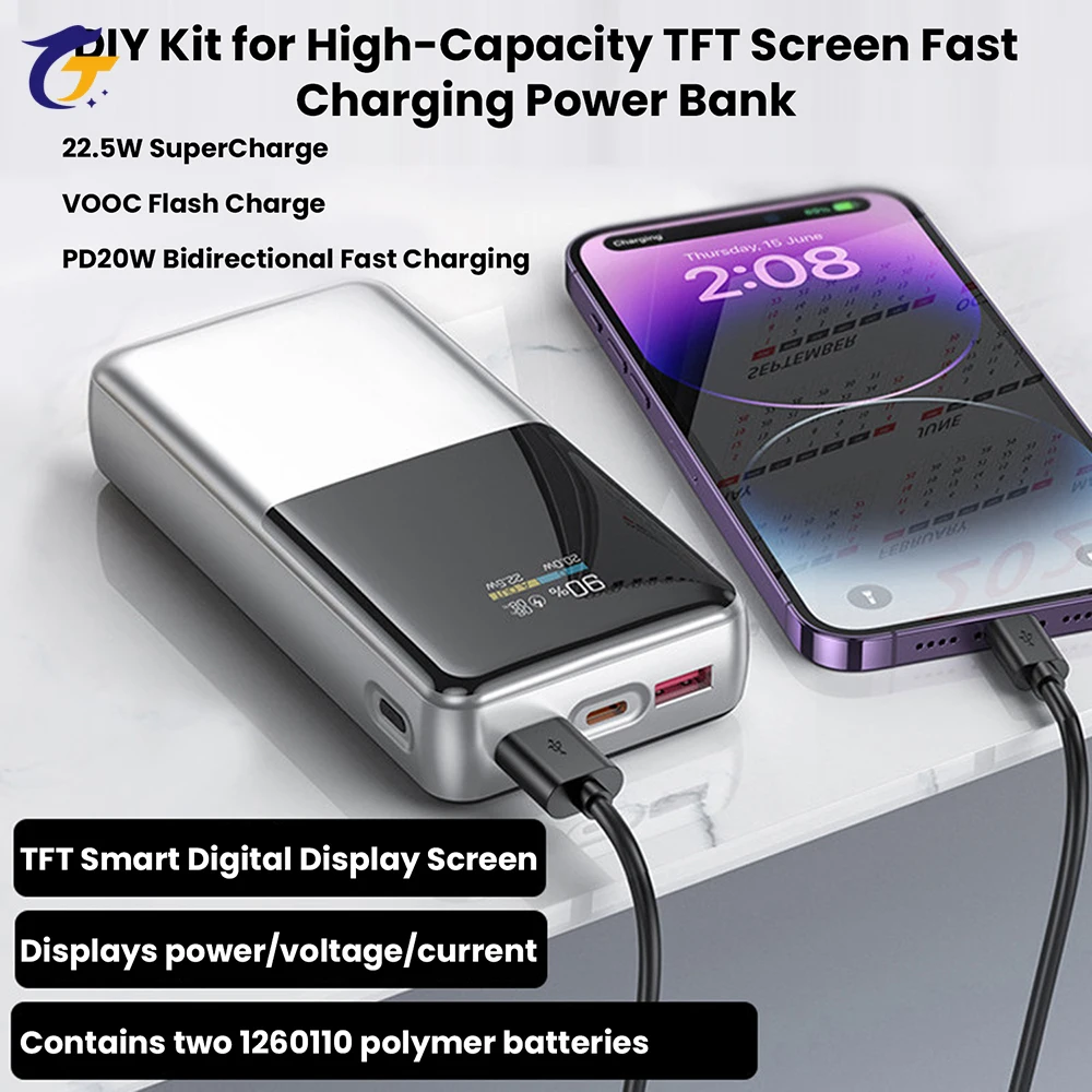 2*1260110 배터리 고속 충전 파워 뱅크 DIY 키트 22.5W PD QC 퀵 차지 모듈 배터리 케이스 쉘 - 배터리 미포함