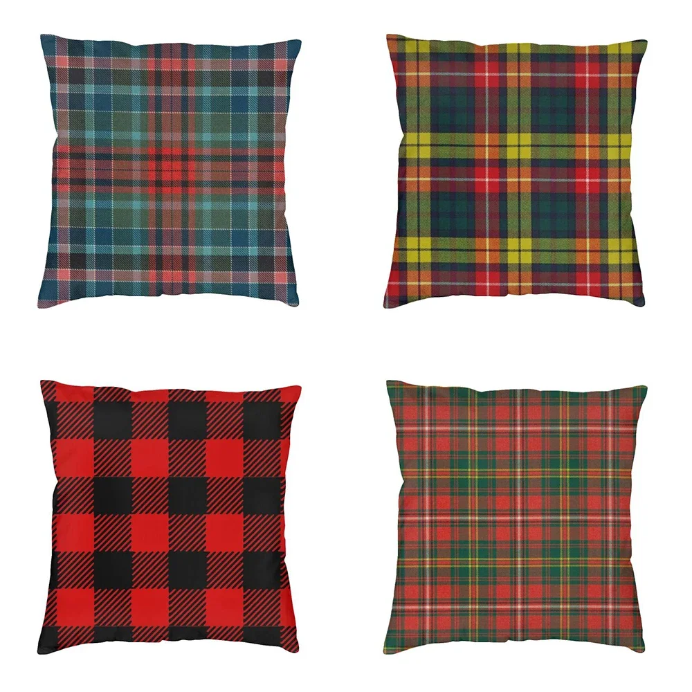 

Red Plaid Home Decor Pillowcase Scottish Sofa Christmas Modern Cushion Cover Car