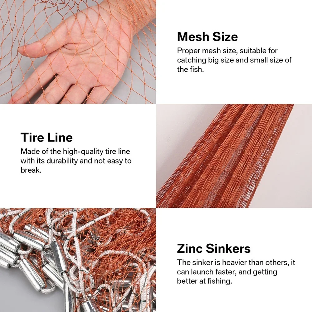 Neween Handmade American Saltwater Fishing Cast Net with Zinc Sinker, 5ft Radius, 3/8 inch Mesh size, Size: 5 ft Radius, White