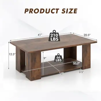 Coffee Table 2-Tier Modern Center Cocktail Table W/Storage Shelf for Living Room 2