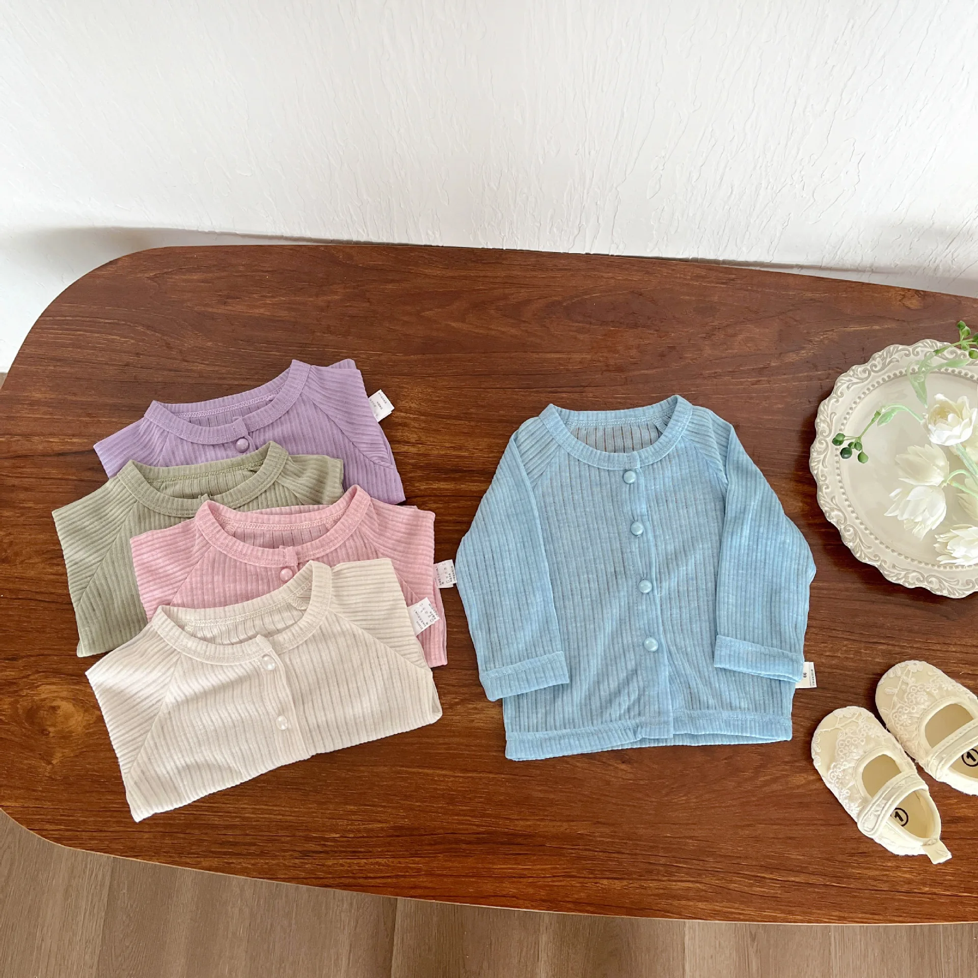 여름 여아 옷, 솔리드 통기성 어린이 긴 소매 자외선 차단 재킷, 코튼 카디건 코트,  캐주얼 상의