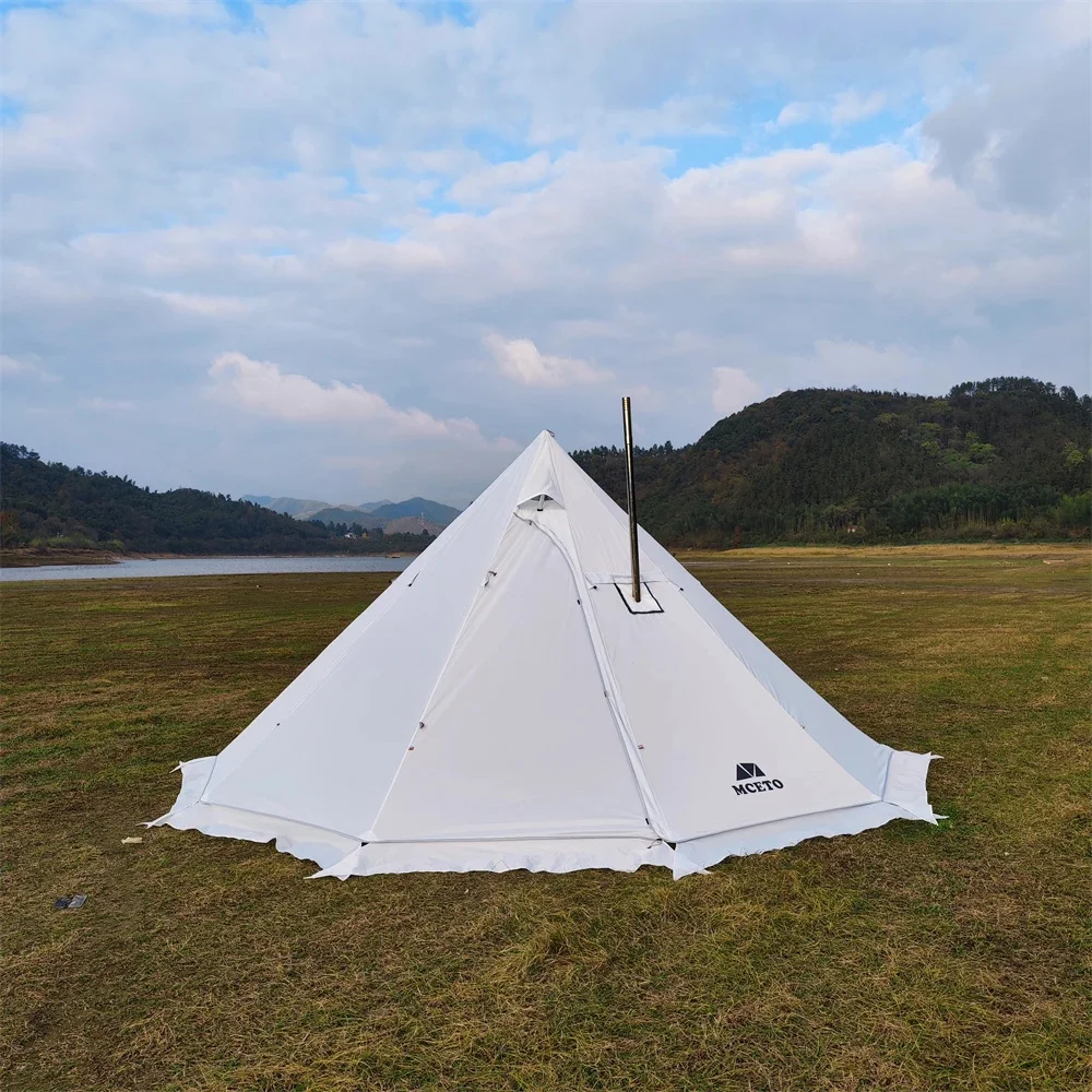 Upgraded 5M Oversized Pyramid Tent With Snow Skirt With Chimney Jacket Outdoor Camping Tent Hiking Awnings Shelter Teepee Tipi camping tent portable tent