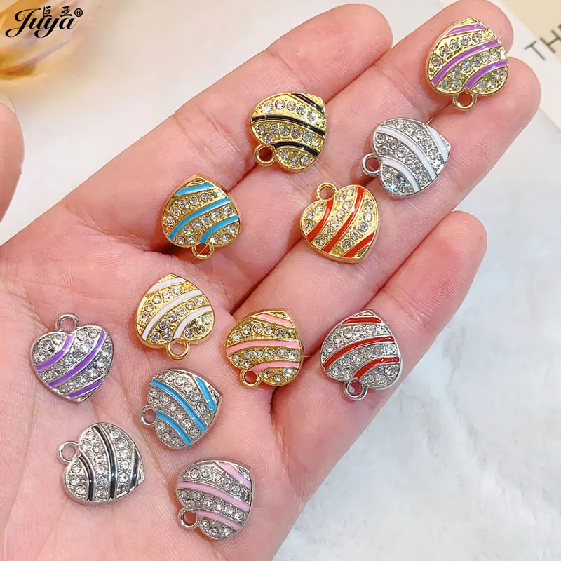 크리스탈 에나멜 스위트 하트 참 펜던트, DIY 수제 귀걸이, 쥬얼리 제작, 결과물 용품 액세서리, 로트당 10 개
