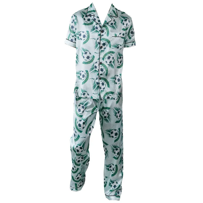 Two piece sets men's sleepwear summer short sleeved pants football pattern printed home clothes sleepwear set