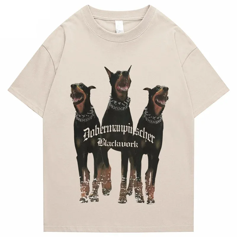 

Men's oversized T-shirt streetwear hip-hop Rottweiler Doberman print T-shirt Harajuku casual cotton summer short-sleeved T-shirt