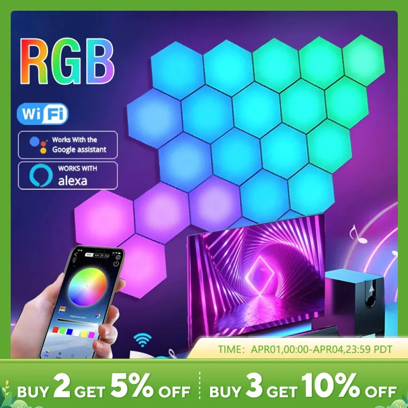 Lampe Murale LED Hexagonale Bluetooth - Changement De Couleurs RVB, Contrôle Par APP - Décoration Ambiance