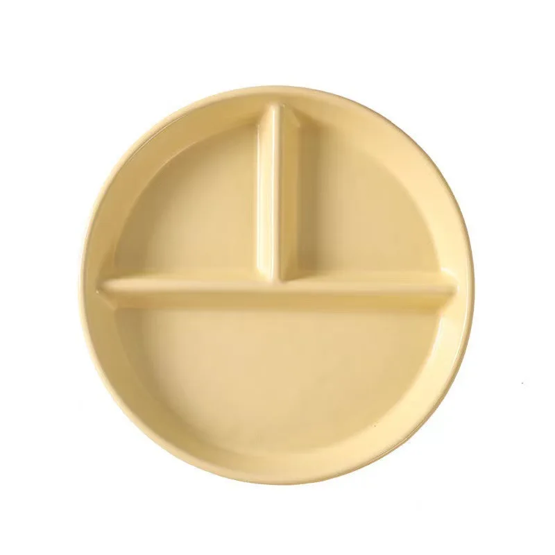 Home Ceramic Dining Plate Split Solid Color Three Grid Circular Divided Plate Breakfast