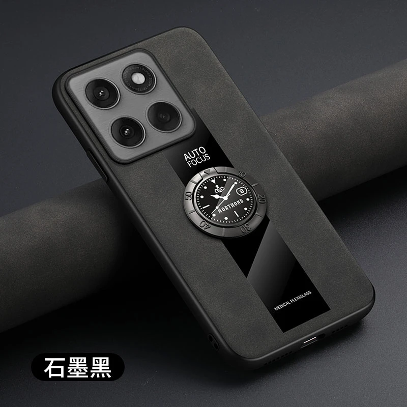 Luxury Leather Magnetic Holder Phone Case with Ring Shell and Silicone Bumper