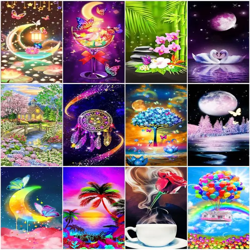 

CHENISTORY Oil Painting By Numbers Shining Scenery Handpainted Pictures By Numbers Scenery Number Painting Artwork