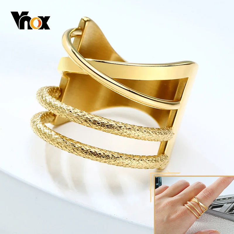 Vnox Gelaagde Vrouwen Ring Goud Kleur Geometrische Chic Lady Wedding Party Band Solid Rvs Metalen Minimalistische Sieraden