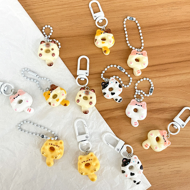 Cartoon Cute Donut Cat Pendant Keychain Phone Lanyard Charm Strap Bag Charm Animal Pendant for Student Backpack Bag Charm Gift