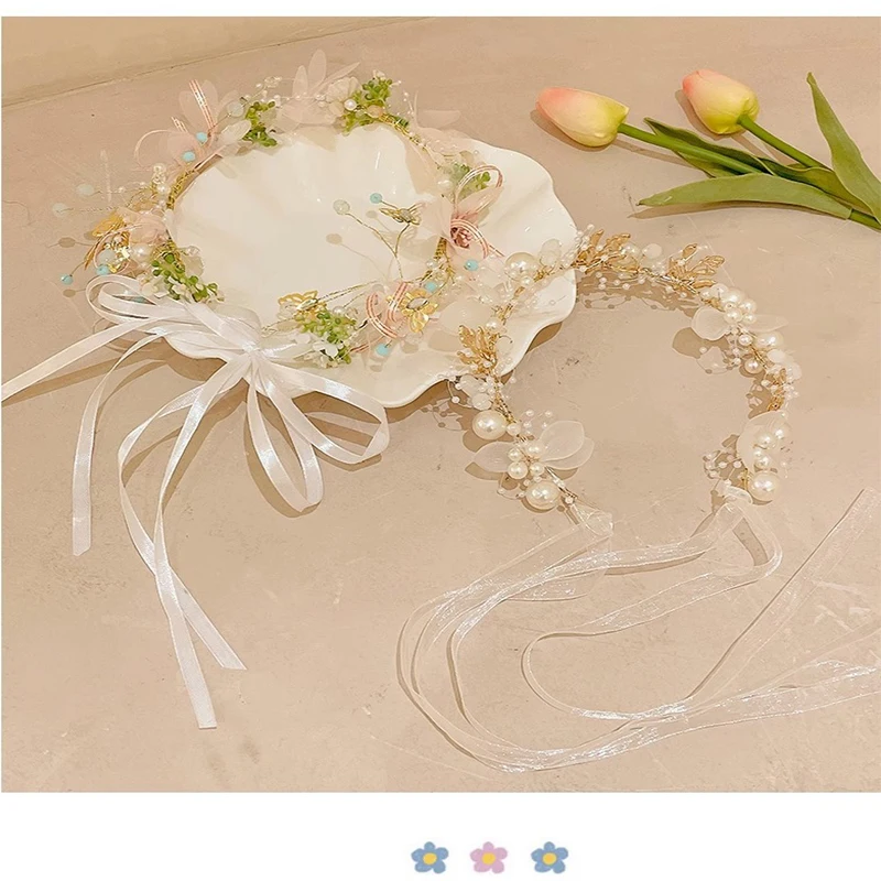 Детские аксессуары для лесной системы, милые заколки для волос для детей, сказочный цветочный венок с жемчужинами, Необычные товары для девочек