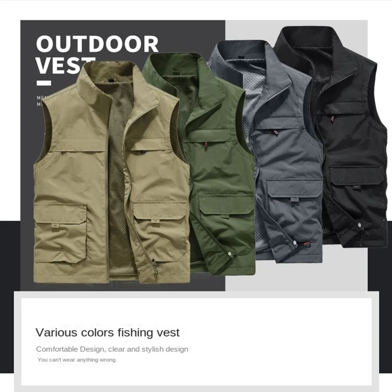 for Fishing Vest Tactical Military Coat Summer Men Denim Male Jackets Sleeveless Jacket Multi-pocket Mesh Monclair Padding MAN