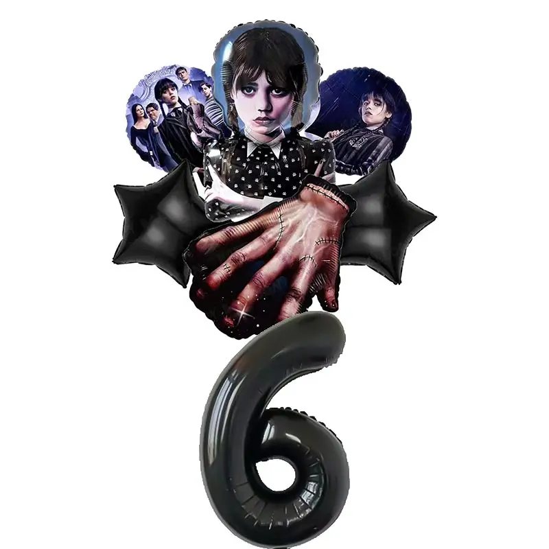 thumbnail image 1 of Decoraciones para fiesta de cumpleaños de la película Miércoles Addams Vajilla temática del miércoles Suministros para fiesta Vaso Plato Globo para baby shower, 1 of 5