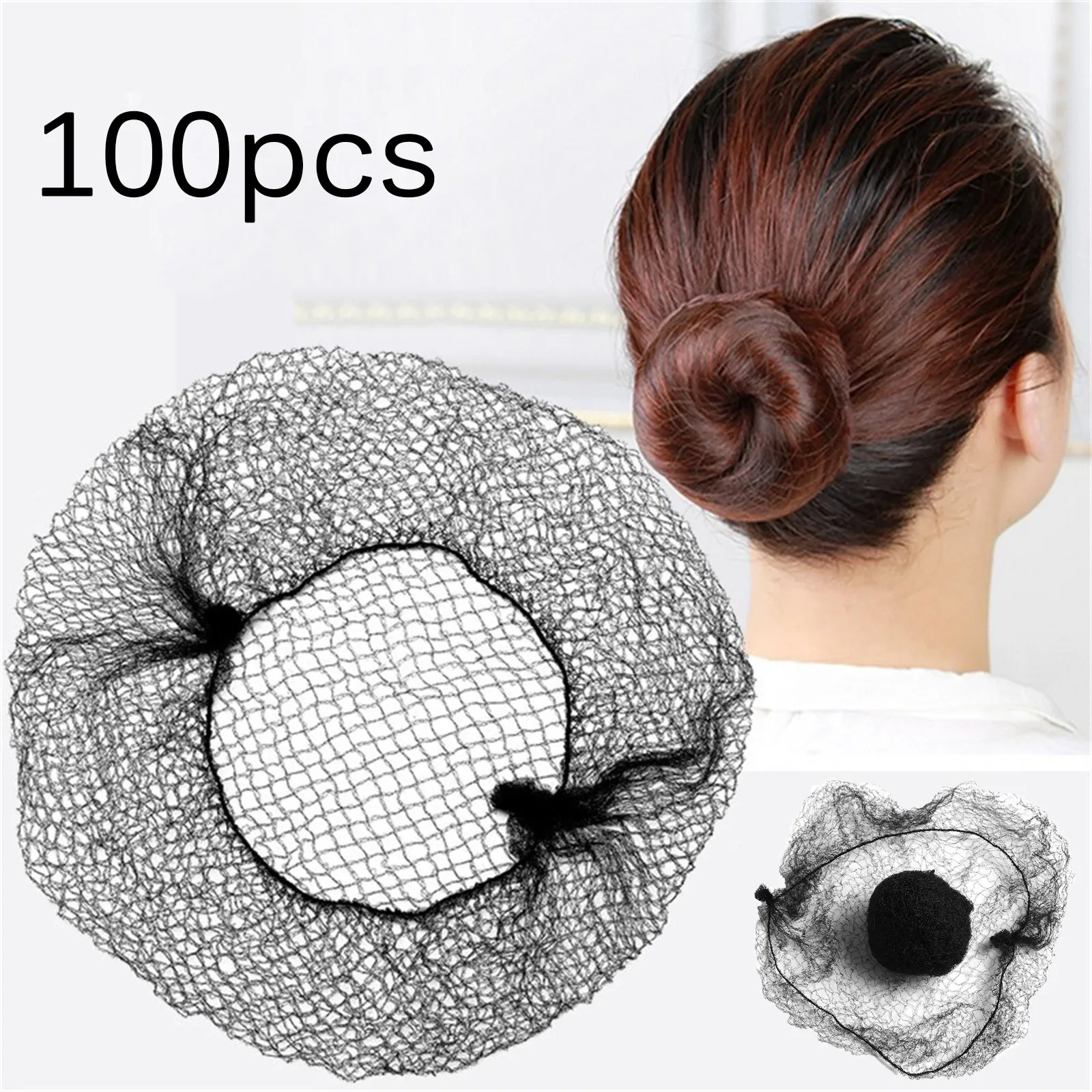 100pc Women Girl Black Bun Cover Snood Hair Net Headdress Crochet Hairbands Mesh Accessory