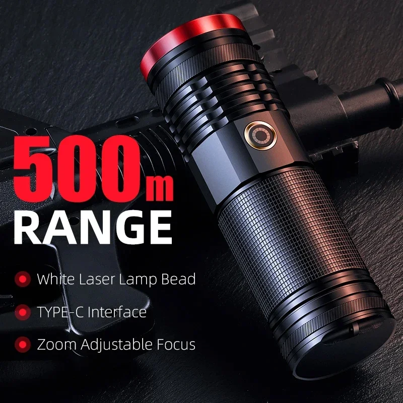 New High Power LED Tactical Flashlights Torch With USB Charging Portable Rechargeable Lights Focus Handy Camping Supplies Laser