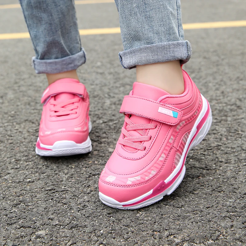 Girls Sport Shoes Waterproof Running Kids Sneakers Casual Leather Pink Breathable Fashion Antislip Lightweight Children Shoes - 6