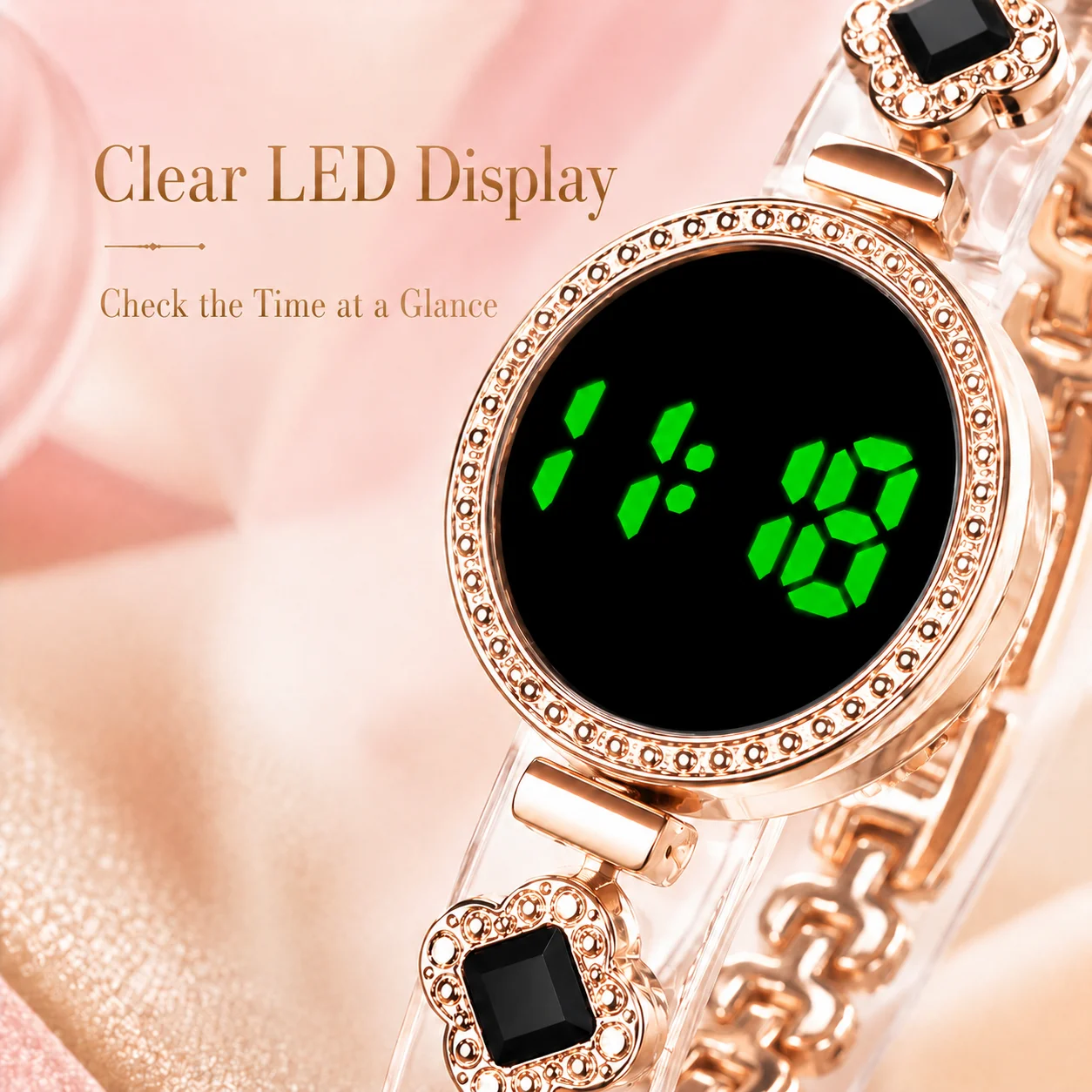 Women's Bracelet-Style LED Digital Watch, Rose Gold Metallic Strap, Multiple Colors Available, Fashionable and Versatile - 3