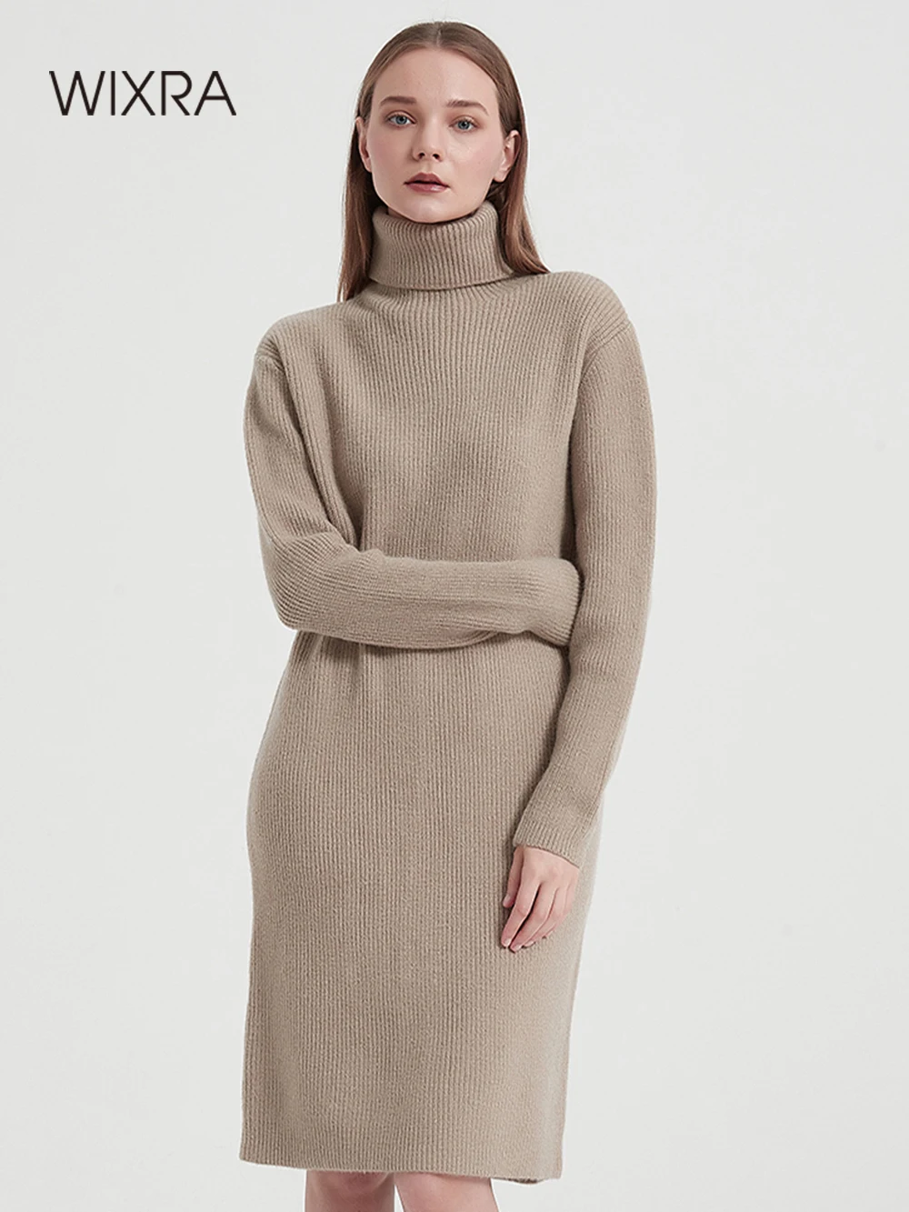 

Wixra Women Knit Sweater Dress Casual Thick Female Turtleneck Long Sleeve Warm OL Ladies 2022 New Winter Autumn