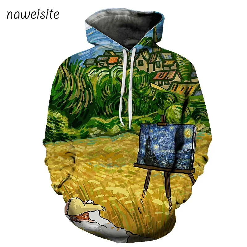 

2023 new Fashion Hip-hop Pop Harajuku Van Gogh Oil Painting Starry Night 3D Print Hoodie Women Men Sweatshirt Mens Hoodies