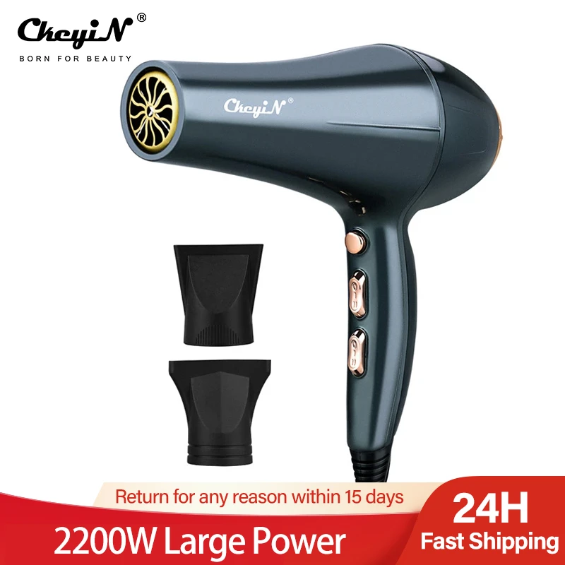 Secador de pelo profesional de 2200W, secador de pelo frío y caliente de  gran potencia, 2 boquillas de recolección, 2 velocidades, 3 Ajustes de  calor|Secadores de pelo| - AliExpress