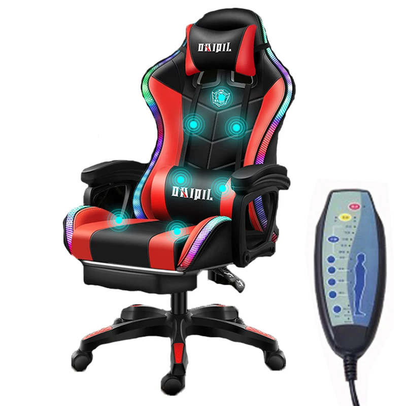 

led rgb computer PC game chair gaming pu leather silla gamer massage racing gaming chair with lights and speakers