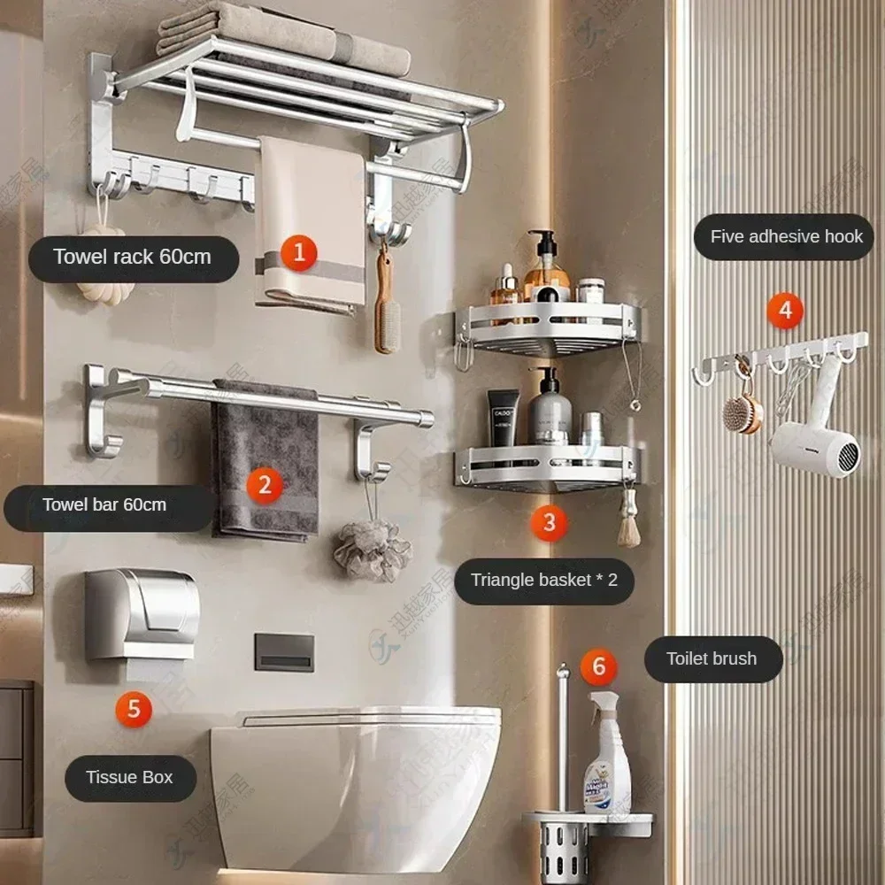 Towel Holder Dark Silver Aluminum Fold Hanger Wall 50-60CM Clothes Rack Shower Bar Rail Toilet Storage Shelf Bathroom Accessorie towel rack,towel holder