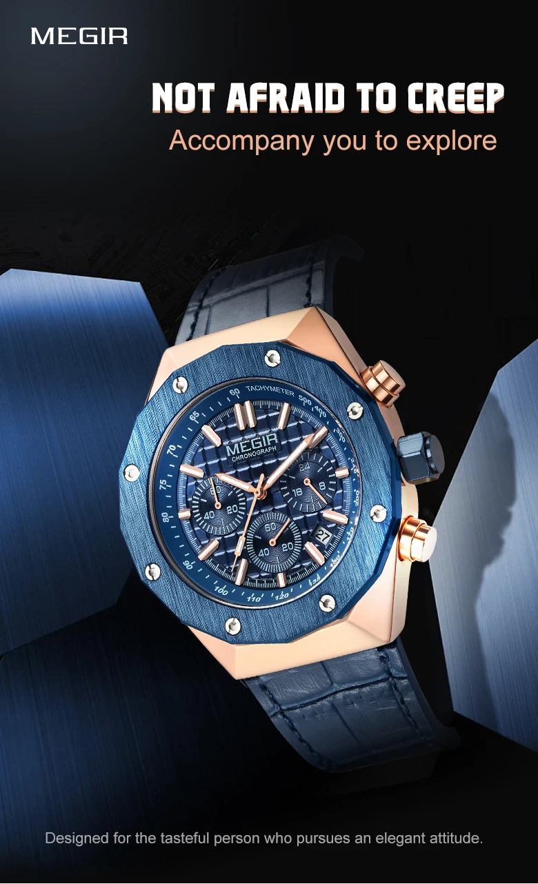 Montre-bracelet à quartz chronographe de luxe pour homme, marque MEGIR, boîtier polygonal, mode décontractée, affaires, cadeau masculin, avec date automatique_voghion.com