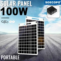 Chargeur solaire 100W avec deux Ports USB, panneau solaire étanche et Portable pour le Camping en plein air, la randonnée, les appareils d'urgence 1