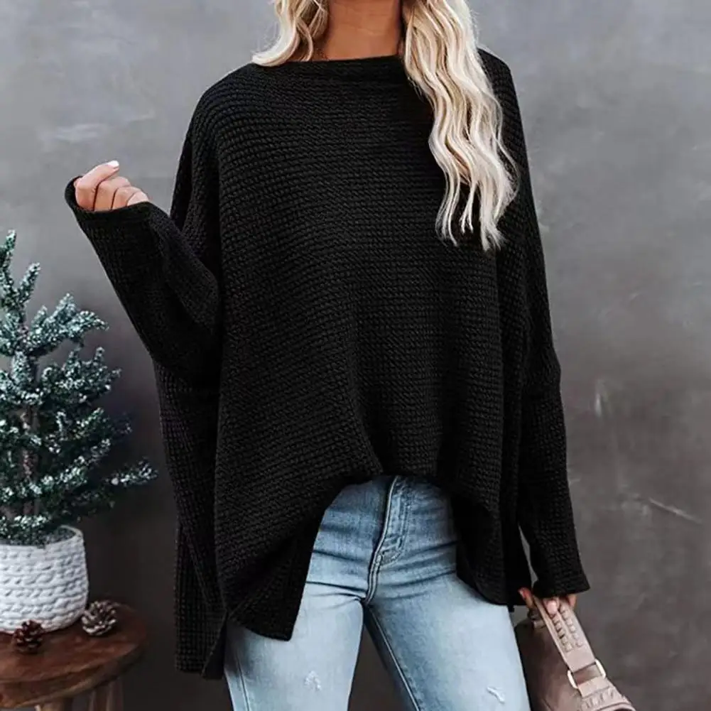 

Solid Color Top Elegant Women's Bat Sleeve Blouse Soft Solid Color Pullover with Oblique Neck Mid Length for Fall Spring Dolman