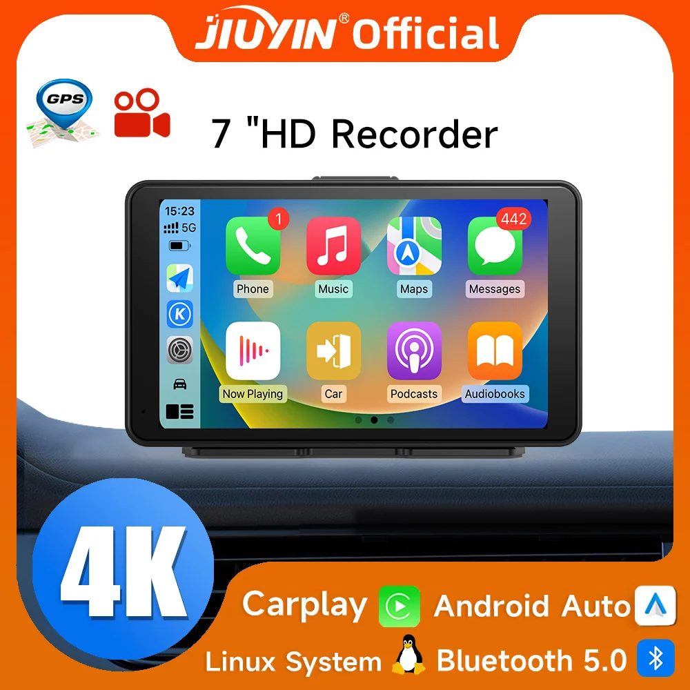 

JIUYIN 7" Universal 4K Dash Driving Recorder Camera Carplay & Android Auto Smart Player With Voice Control Dash Cam