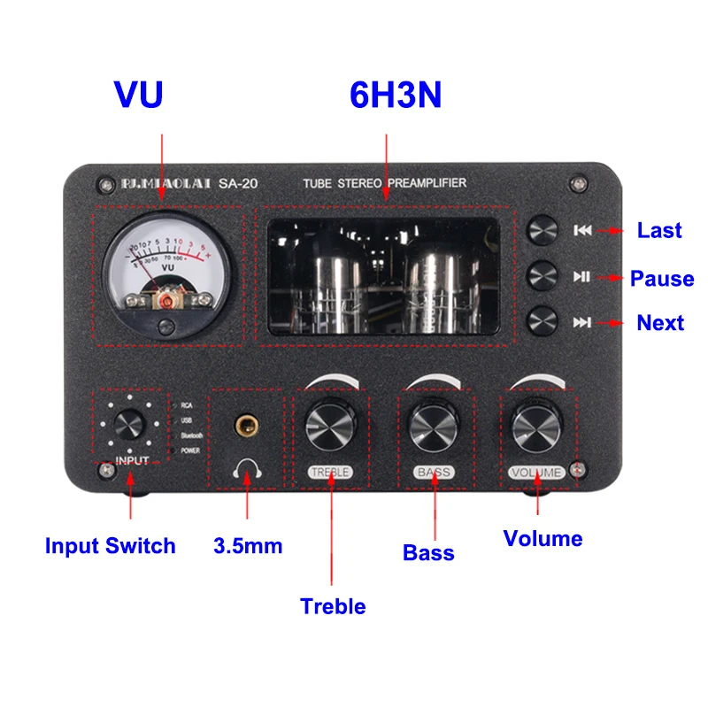 블루투스 XLR U 디스크 VU 이퀄라이저, 6H3N 스테레오 2.0, ES903 5532 진공관 오디오 고음 저음 프리앰프, 빌레 HiFi 프리앰프