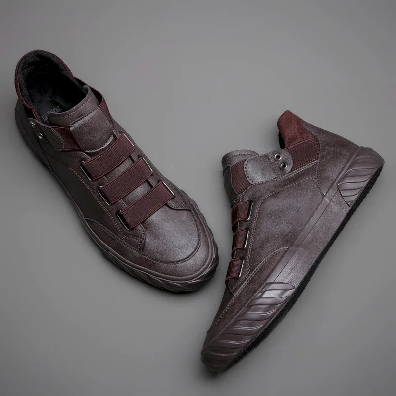 New Men's Leather Shoes Korean Trend Comfortable Loafer Men Shoes British Fashion Men High Top Sneakers New Moccasins Men 588 g