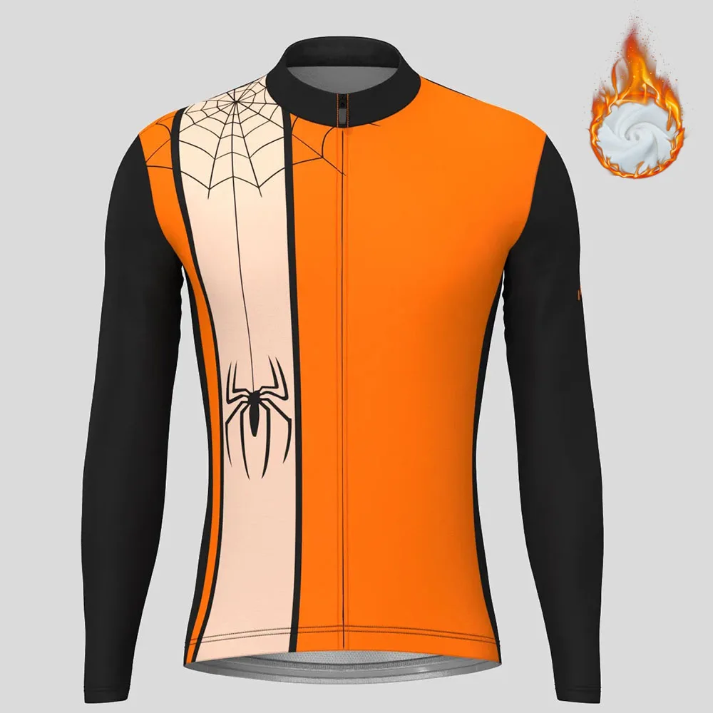 

Halloween Spider Men Winter Thermal Fleece Cycling Jersey Long Sleeve Jackets Bicycle MTB Coat Road Bike Sports Clothing