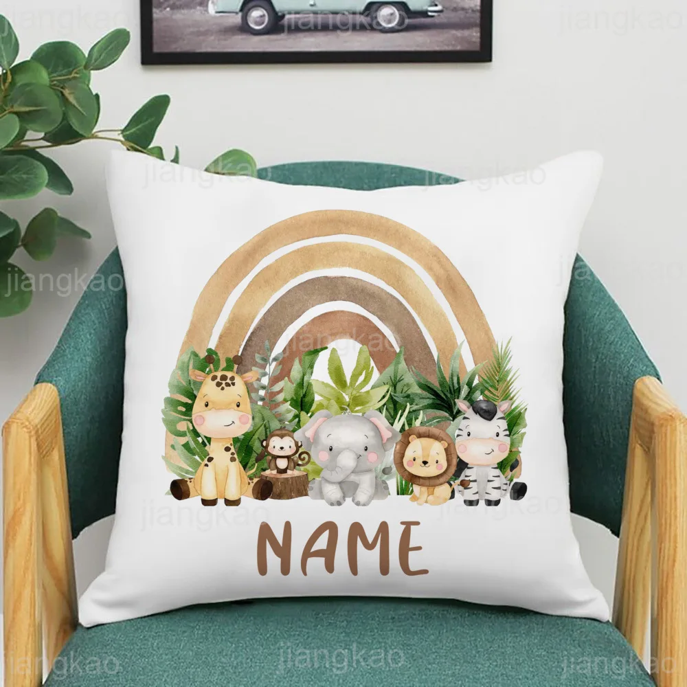 Custom Rainbow Animal Pillowcase with Name - Kids Bedroom Decor & Birthday Gift